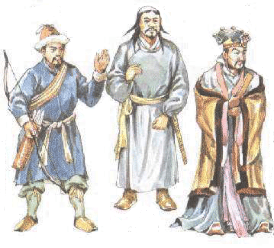 由左至右：女真人、契丹人、西夏人。