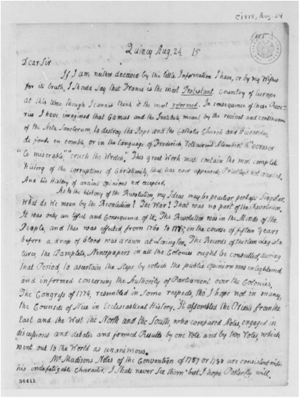 亞當斯於1815年八月二十四日寫給傑佛遜的書信。Source: https://seaofliberty.org/explore/john-adams-jefferson-quote/549 