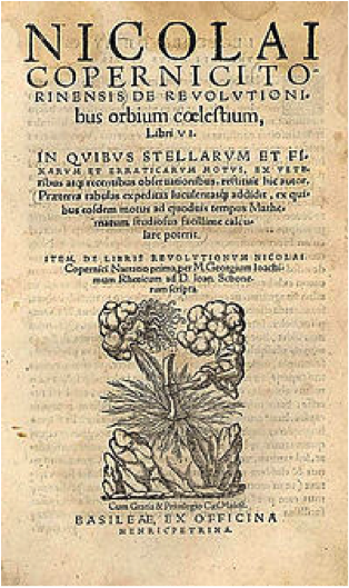 書的封面頁，大略翻譯為：來自都靈的尼古萊．哥白尼奇，論天界的周期變動 
