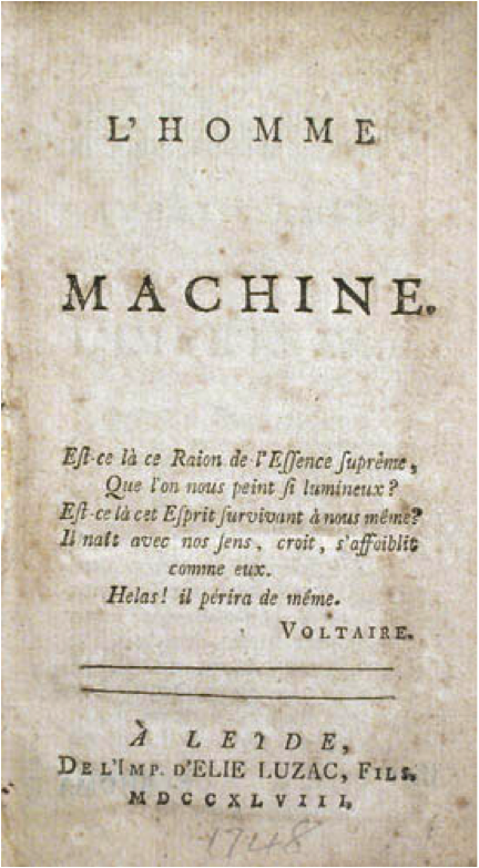 這本1748年出版的小書，在歐洲引起軒然大波，作者說，人只是由物質組成的機械而已。 