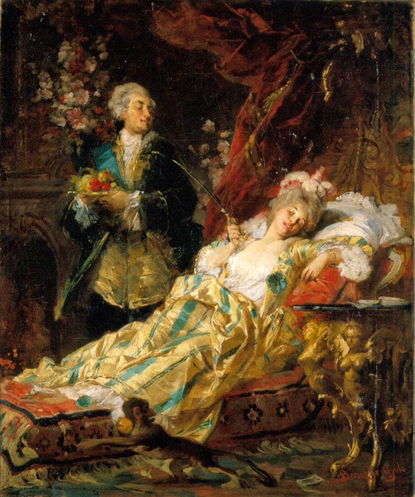 描繪路易十五與柏瑞夫人調情的畫作，繪於十九世紀 
