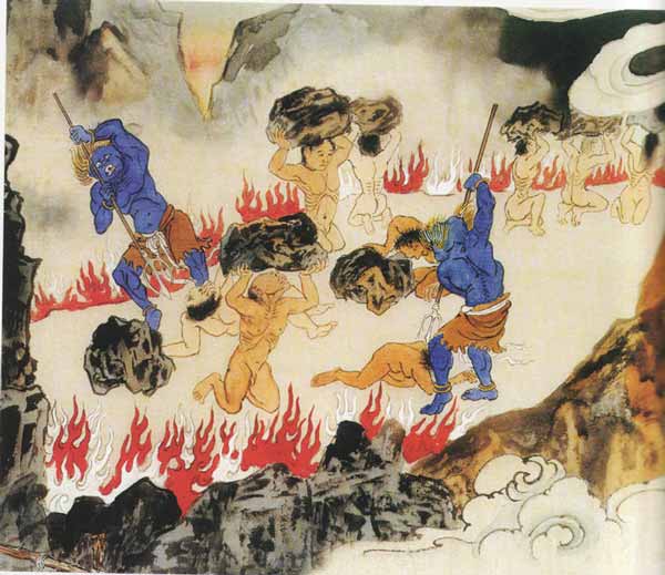 頂石蹲身，型罰式的地獄。圖片來源：中國佛教圖片網