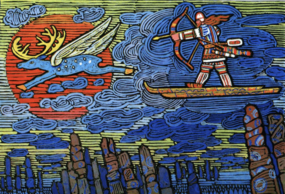 《伊兒卡普與飛天藍藍鹿》，Василий Игнатов 作品，1985，圖片來源：КОМИИНФОРМ