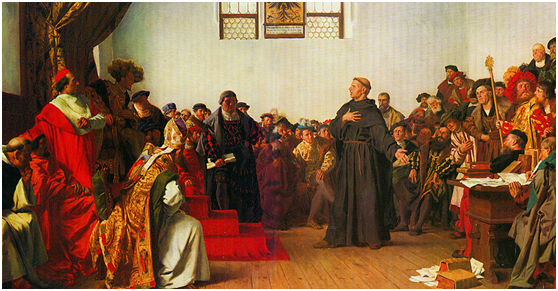 路德於1521年的沃木斯議會上為自己申辯，這場辯論後的幾天，路德被判為法外之人。