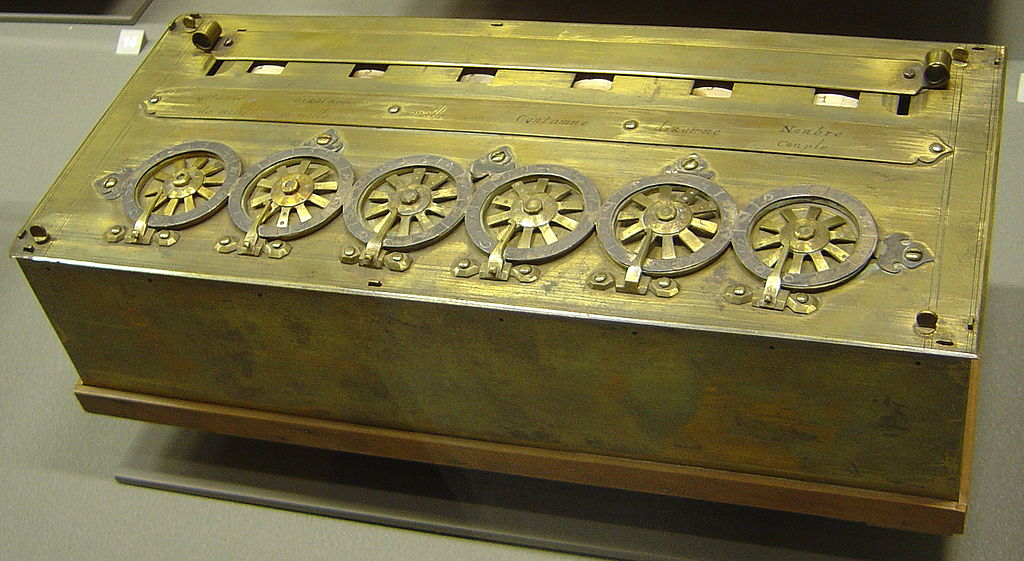 巴斯卡1842年設計的滾輪計算機。圖片來源：Wikimedia Commons