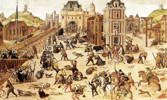 聖巴托羅繆之夜，1572年，法國天主教徒對喀爾文教派信徒的大屠殺。荷蘭史家研究指出，法國政府與天主教教徒大規模迫害改革派教徒與諸侯，間接使法蘭西地區的改革派諸侯，無力支援威廉。這也成了威廉資金短缺的原因之一。
