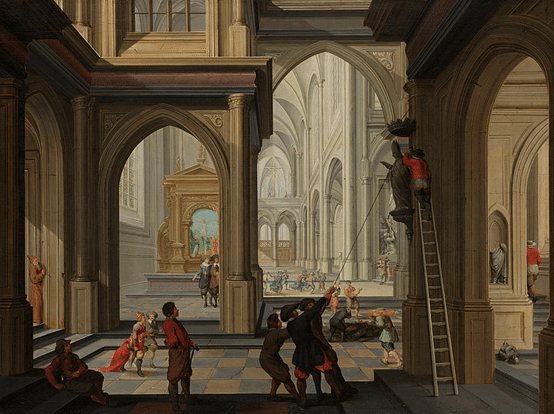 描繪尼德蘭的改革派信徒，於1566年攻擊教會的油畫，圖中的人們，正努力移除教堂裡，天主教的雕塑與繪畫。