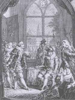 拿登屠城的數天後，阿姆斯特丹西方的改革派堡壘哈倫(Haarlem)也被西班牙攻陷。圖為1770年，尼德蘭藝術家朱立安娜(Juliana Cornelia de Lannoy)，以哈倫淪陷為主題的三齣劇作，其中一幕的示意圖。圖中，進入房間的阿爾瓦，正欲擒拿坐立的起義軍領袖彼得‧哈斯勒爾(Pieter Hasselaer)。幾十年後，哈斯勒爾將成為荷蘭東印度公司的創始人之一。