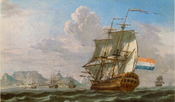 蘭船東來（The Noord-Nieuwland in Table Bay, anonymous, 1762）。 （圖片來源：Wikipedia: The Noord-Nieuwland in Table Bay, 1762, Anonymous）