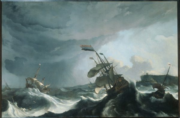 暴風雨中的荷蘭船隊（Ships in Distress in a Heavy Storm, Ludolf Backhuysen, 1695）（來源：http://resources21.kb.nl/gvn/RIJK01/RIJK01_M-SK-A-4856-00_X.JPG）