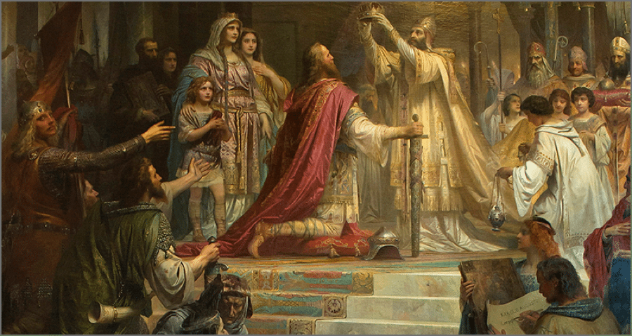  卡爾大帝受教皇利奧三世加冕為「羅馬人的皇帝」 （圖片來源：Muenchner Kirchennachrichten）