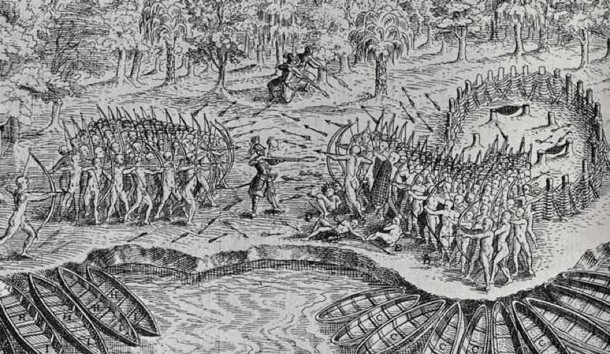法國人跟育宏人並肩作戰，抵擋易洛魁人