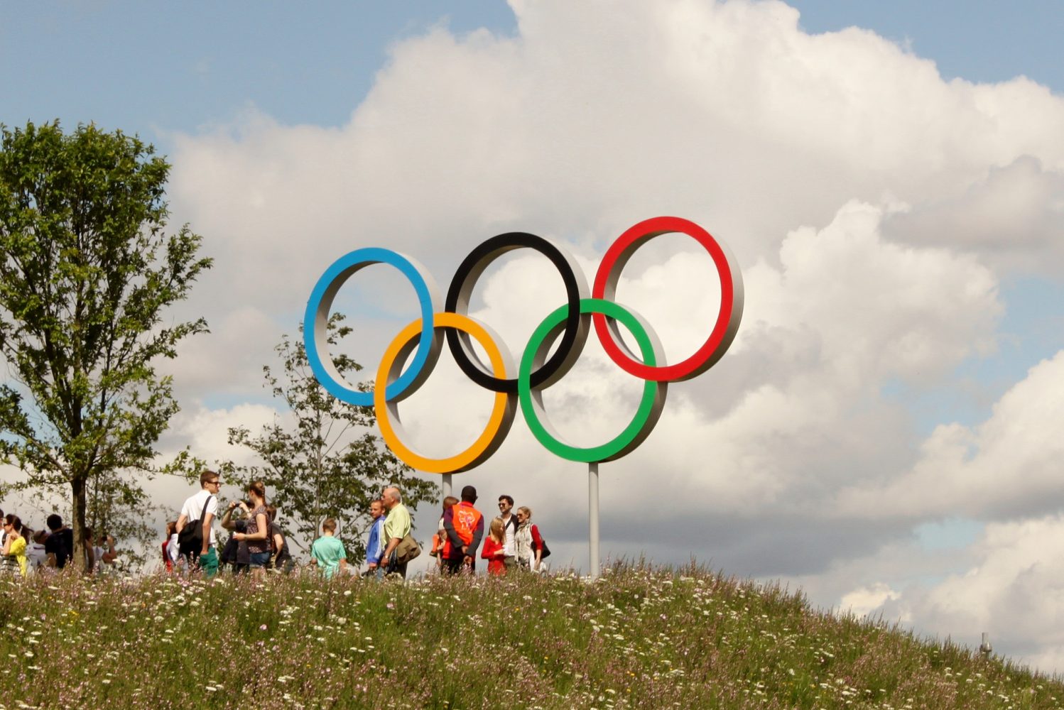 奧運的五環旗為奧林匹克的會旗，白底無邊，代表著純潔，中央五個相互套連的圓環，是1913年根據皮耶．德．顧拜旦的想法而製作