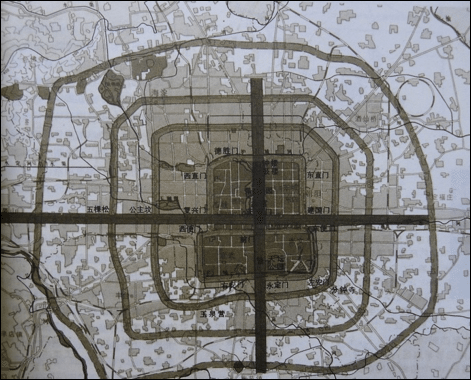 圖四　北京單中心、環線快速道路、放射狀高速公路的發展模式 來源：北京地圖集（1994年） 