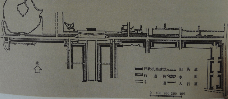 圖九　蘇聯專家提出的長安街行政中心方案圖 來源：董光器（1998），北京規劃戰略思考