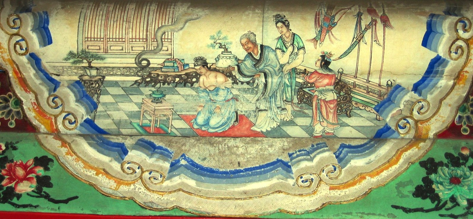 頤和園長廊彩繪中根據《說岳全傳》岳母刺字情節的繪畫。 （Source: wikipedia）