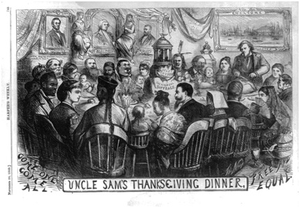 Thomas Nast, Uncle Sam's Thanksgiving Dinner (1869)（圖片來源： Harper's Weekly）